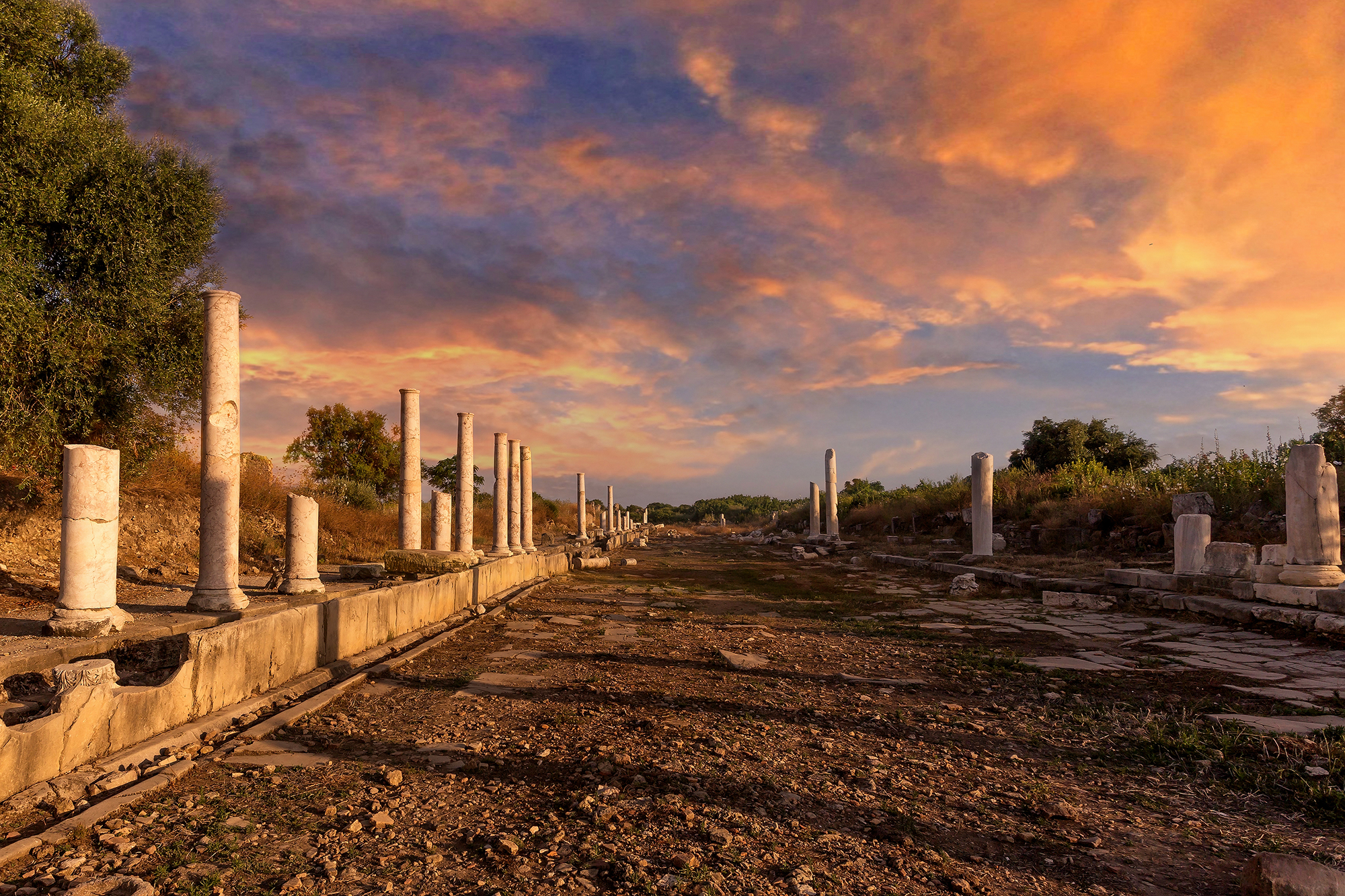 ruins in sunset in side turkey