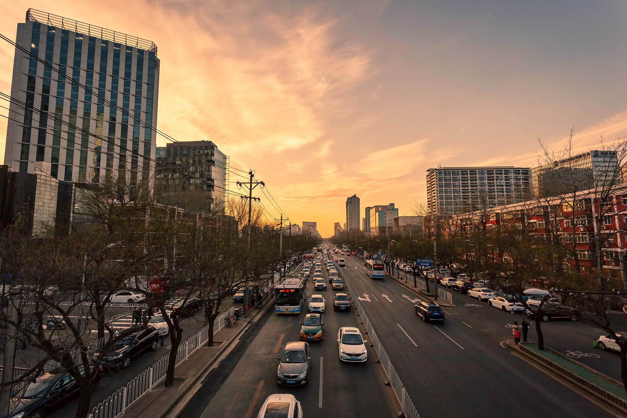 sunset over beijing street