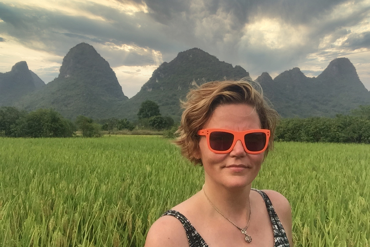 charnette woman taking selfie in yangshuo countryside