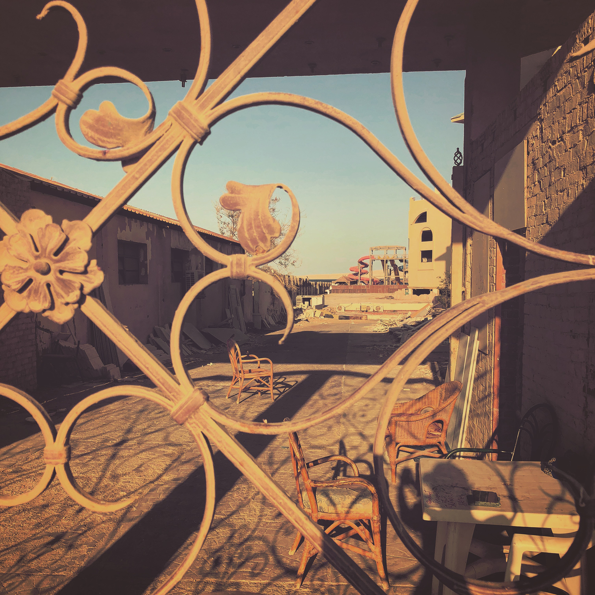 abandoned hotel view from the gate