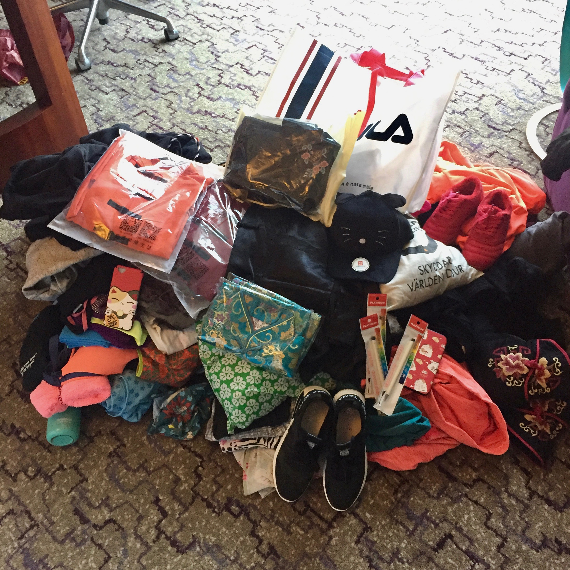 shopping all clothes and shoes on the floor