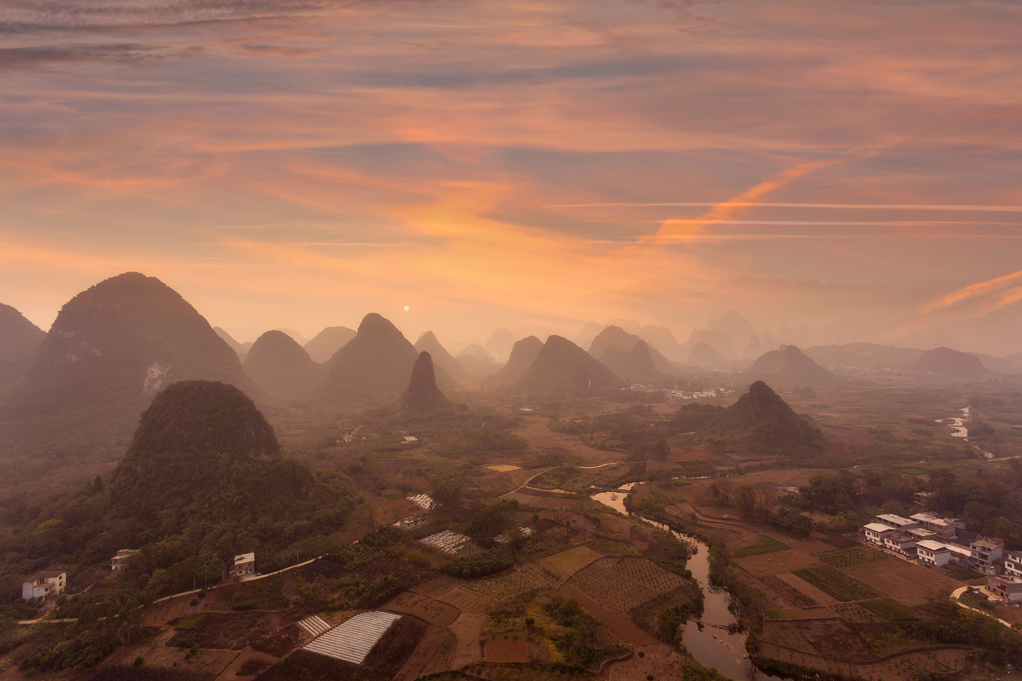 sunset over yangshuo china