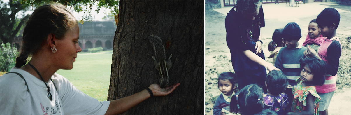 charnette woman feeding squirrel children travel memories