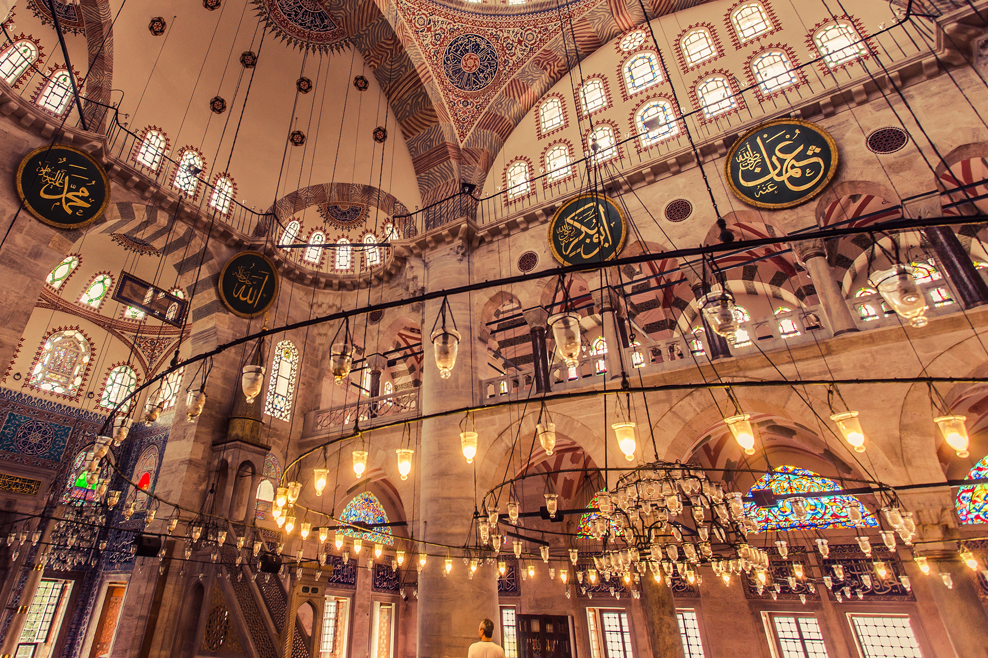 inside a mosque in istanbul many lights